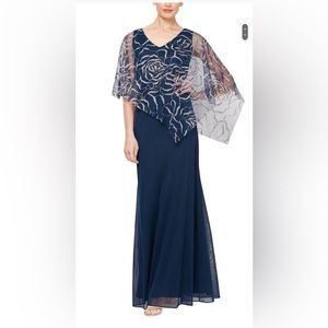 S.L. Fashion Sequined Navy Blue Formal Gown